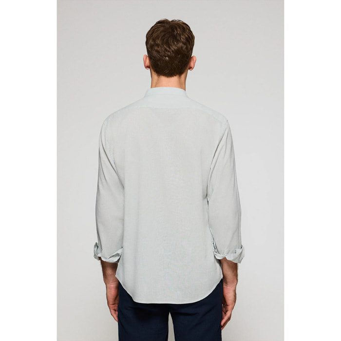 Camicia verde chiaro con colletto alla coreana in lino-cotone con ricamo Rigby Go