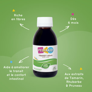 PEDIAKID - Sirop Transit Doux - Complément Alimentaire Naturel - Formule Exclusive au Sirop d'Agave - Contribue à Réguler le Transit en Douceur - Arôme Naturel de Pomme - Lot de 2 Flacons de 125 ml