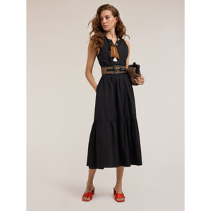 Motivi - Maxi dress con balza in cotone - Nero