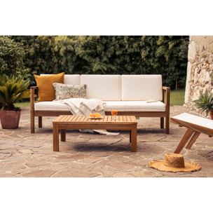 Canapé de jardin 3 places en bois massif et coussins déhoussables beige naturel L190 cm AKIS