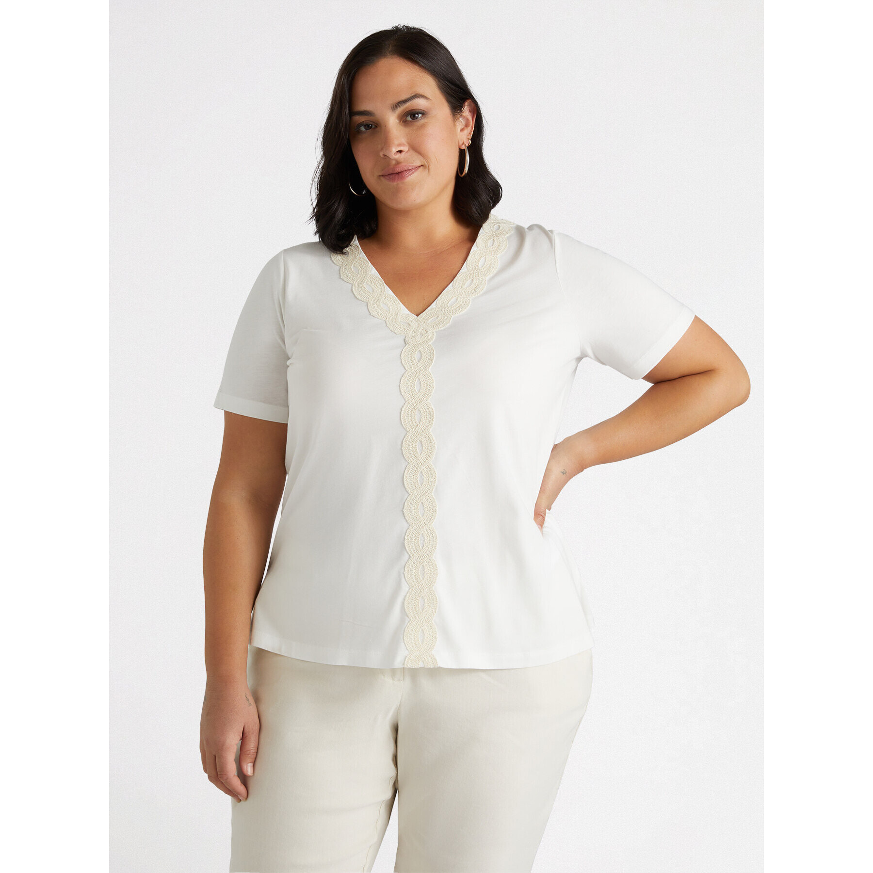 Fiorella Rubino - T-shirt con bordo applicato - Bianco