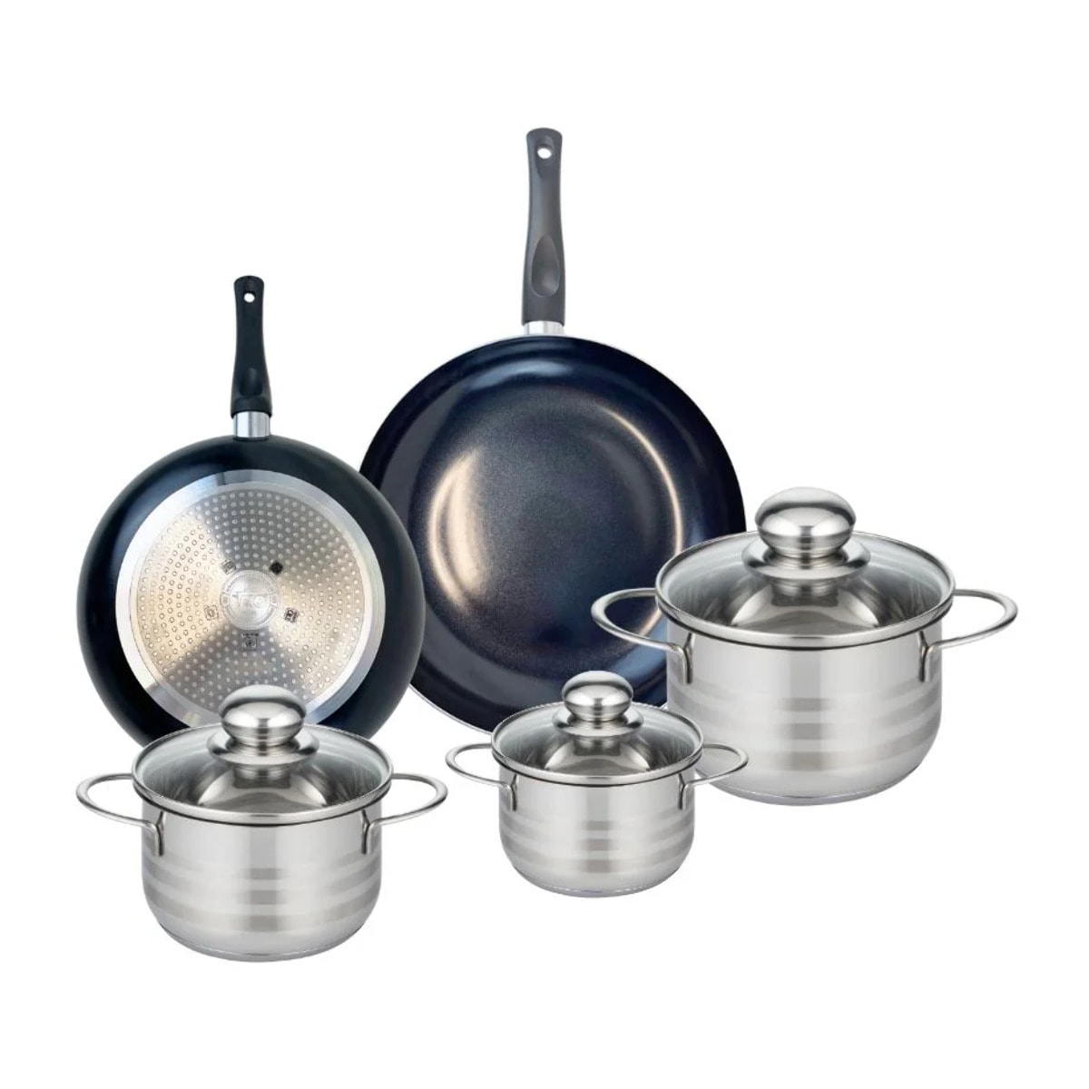 Ensemble de 2 Poêles de cuisson 20 et 24 cm et 3 faitouts 12, 14 et 16 cm Elo Prima Brillant