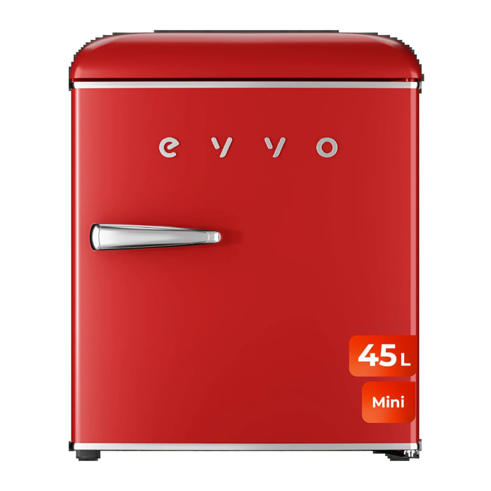EVVO Frigorífico Mini F20 Retro Rojo, 45 litros, diseño vintage, bajo consumo, silencioso