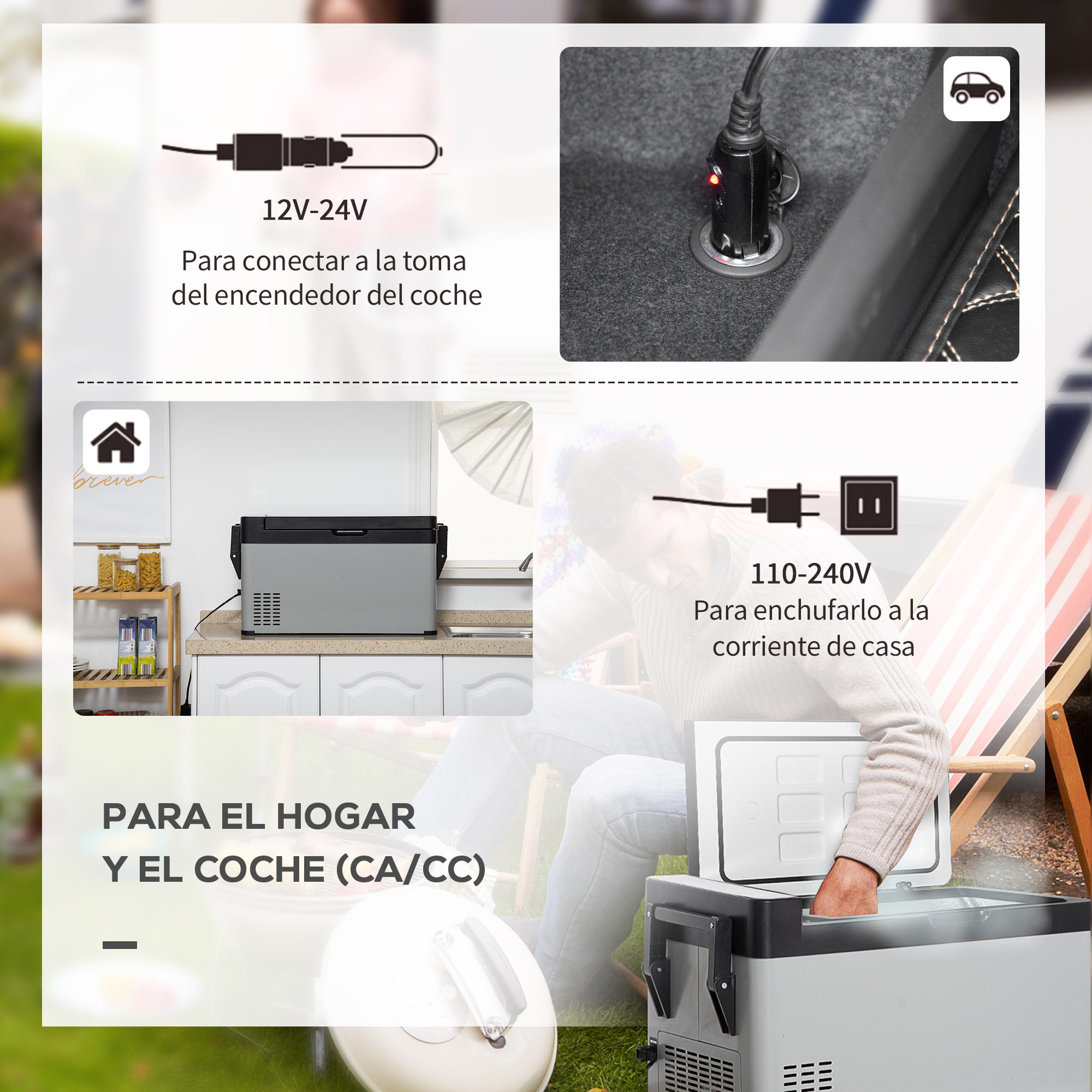 Nevera Portátil Compresor 40L Congelador de Coche 12/24V CC hasta -22 ℃ con Pantalla Táctil y Asas Plegables para Barco Camión 67,2x36x40,5 cm Gris y Negro