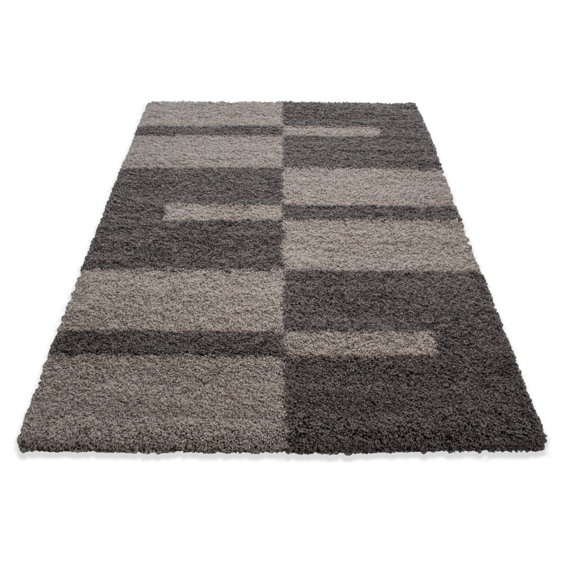 GALA - Tapis shaggy à poils longs motif géométrique taupe