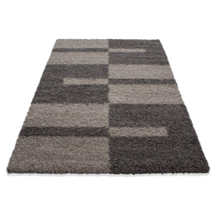 GALA - Tapis shaggy à poils longs motif géométrique taupe