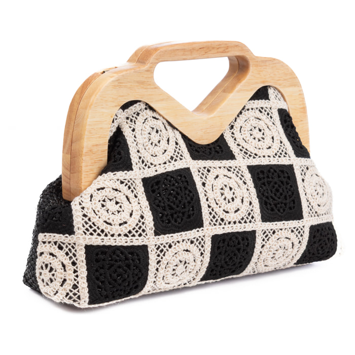 Bisenzio Bolso de mano Mujer. Fabricado en madera natural, algodón y paja trenzada.