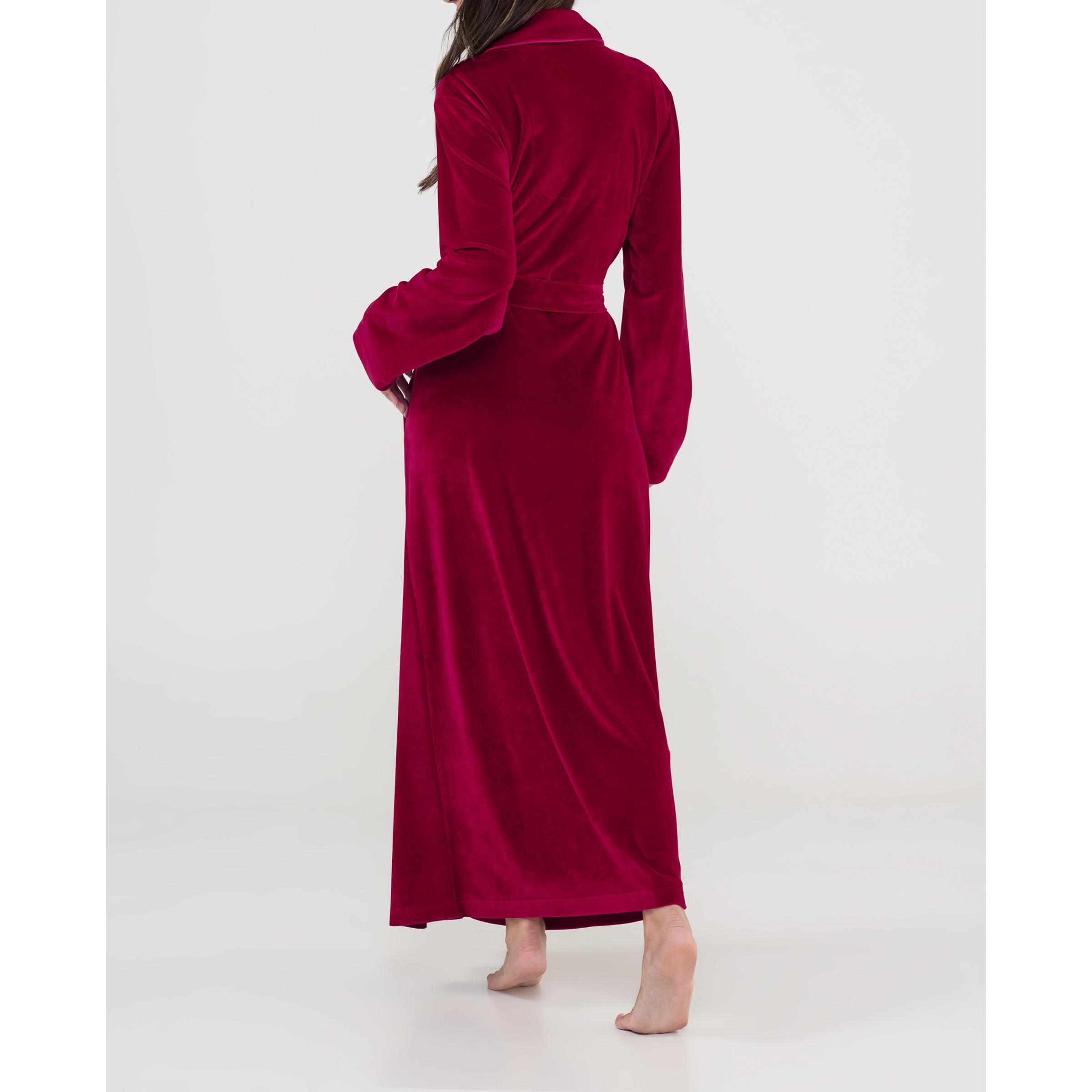 Bata mujer terciopelo, cruzada con cinturon, cuello smoking y bolsillos laterales, maxi larga