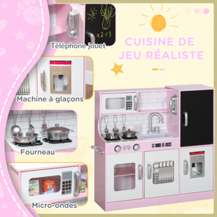 Cuisine enfant - jouet d'imitation cuisine multi-équipée - 5 accessoires acier inox - blanc rose