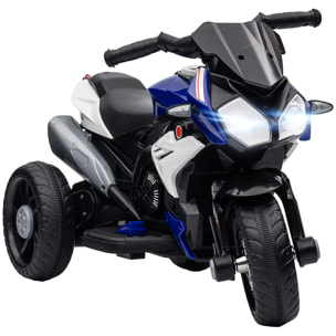 Moto Eléctrica Infantil con 3 Ruedas Trimoto para Niños de +3 Años con Batería 6V Recargable Funciones de Música Bocina Faros 86x42x52 cm Negro y Azul