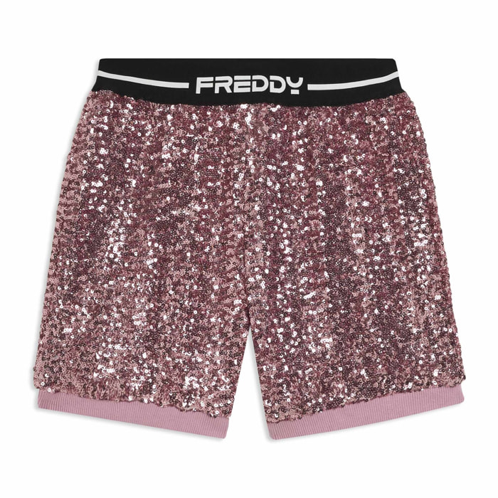 Shorts Junior in paillettes con elastico jacquard