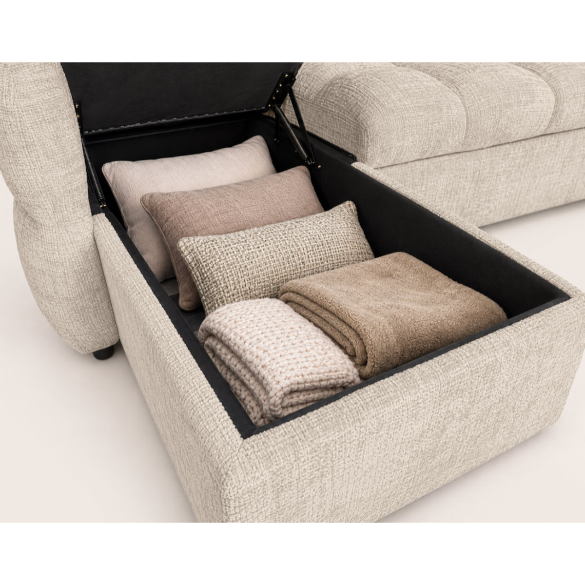 Octave - Canapé d'angle réversible 4 places convertible avec coffre en velours texturé - Beige