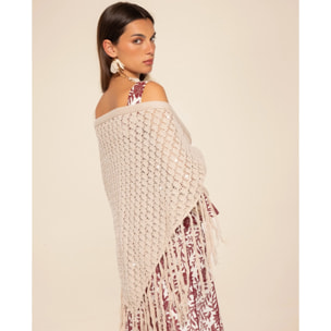 Mantón de crochet con flecos de mujer