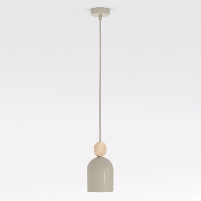 Lampada a sospensione MESI in acciaio e legno beige