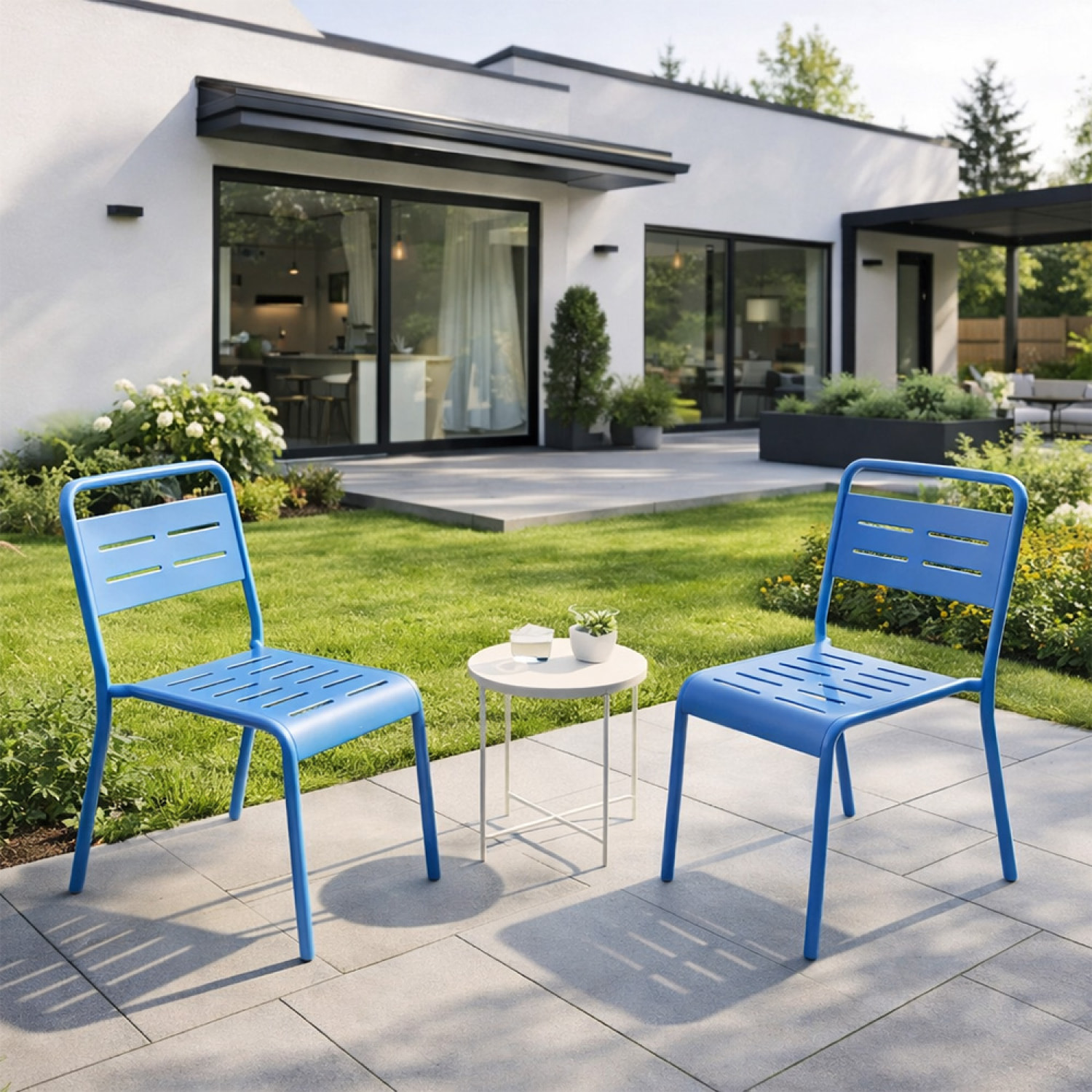 EVORA Ensemble de 2 chaises de jardin empilables bleues
