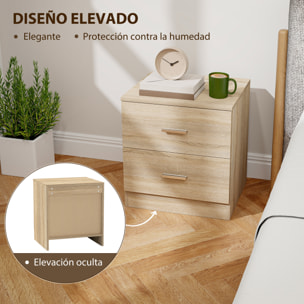Mesita de Noche Moderna Mesilla de Noche con 2 Cajones Mesita Auxiliar para Salón Dormitorio Carga 30 kg 45x39,5x49 cm Natural
