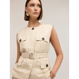 Motivi - Chaleco sahariana mezcla lino lyocell - Beige