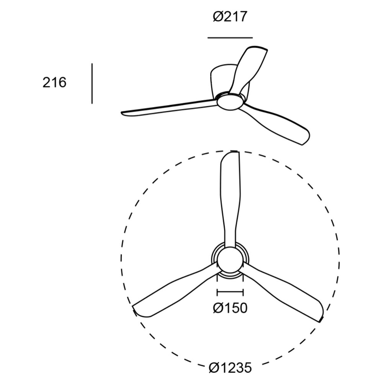 Forlight - Ventilador Bora ø1238mm Acero, Cristal Blanco, Arenado