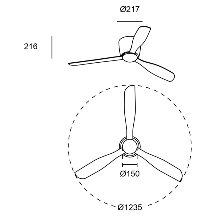 Forlight - Ventilador Bora ø1238mm Acero, Cristal Blanco, Arenado