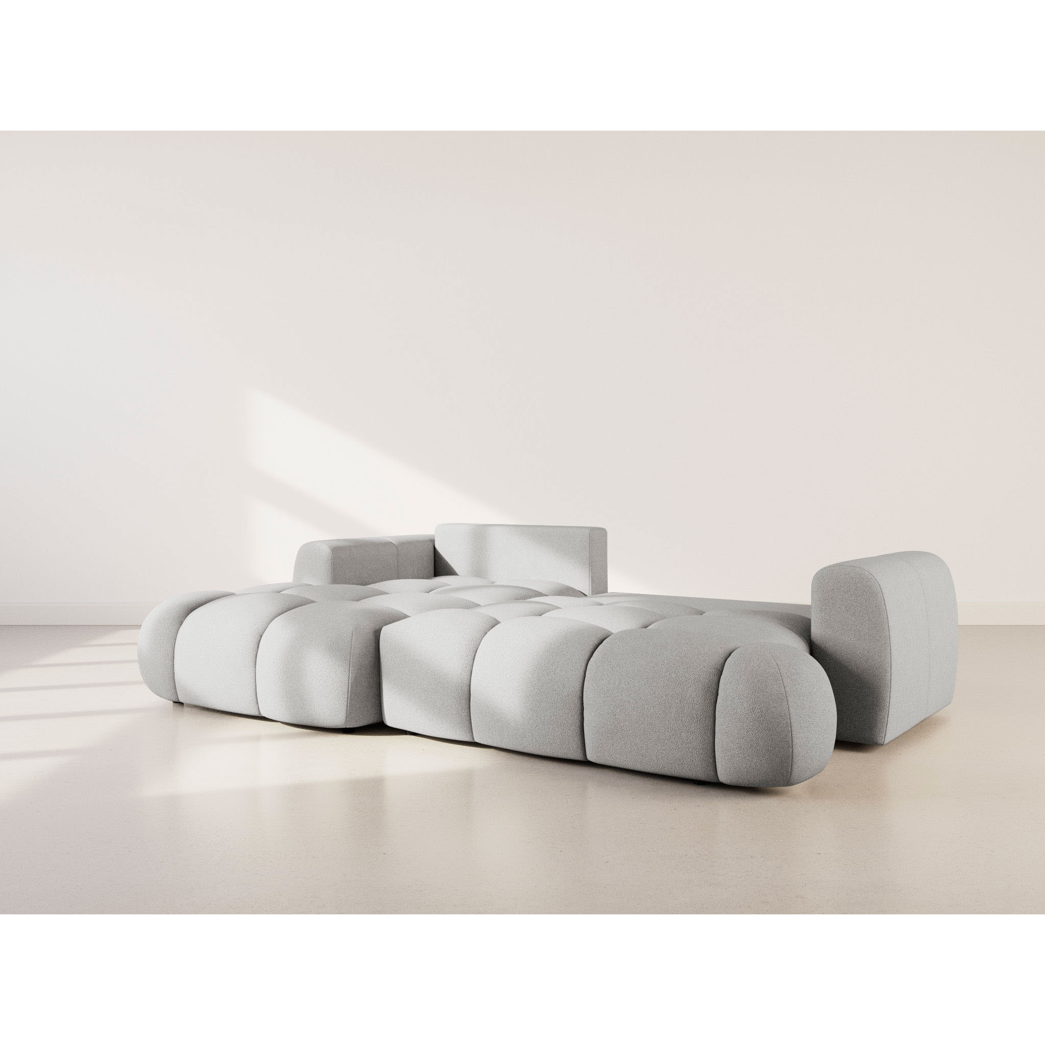 Yulin - Canapé d'angle gauche 4 places convertible avec coffre en tissu bouclette - Gris clair