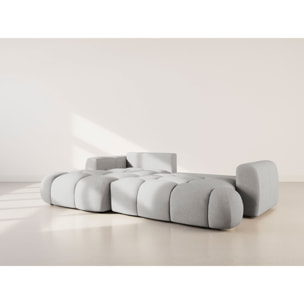 Yulin - Canapé d'angle gauche 4 places convertible avec coffre en tissu bouclette - Gris clair