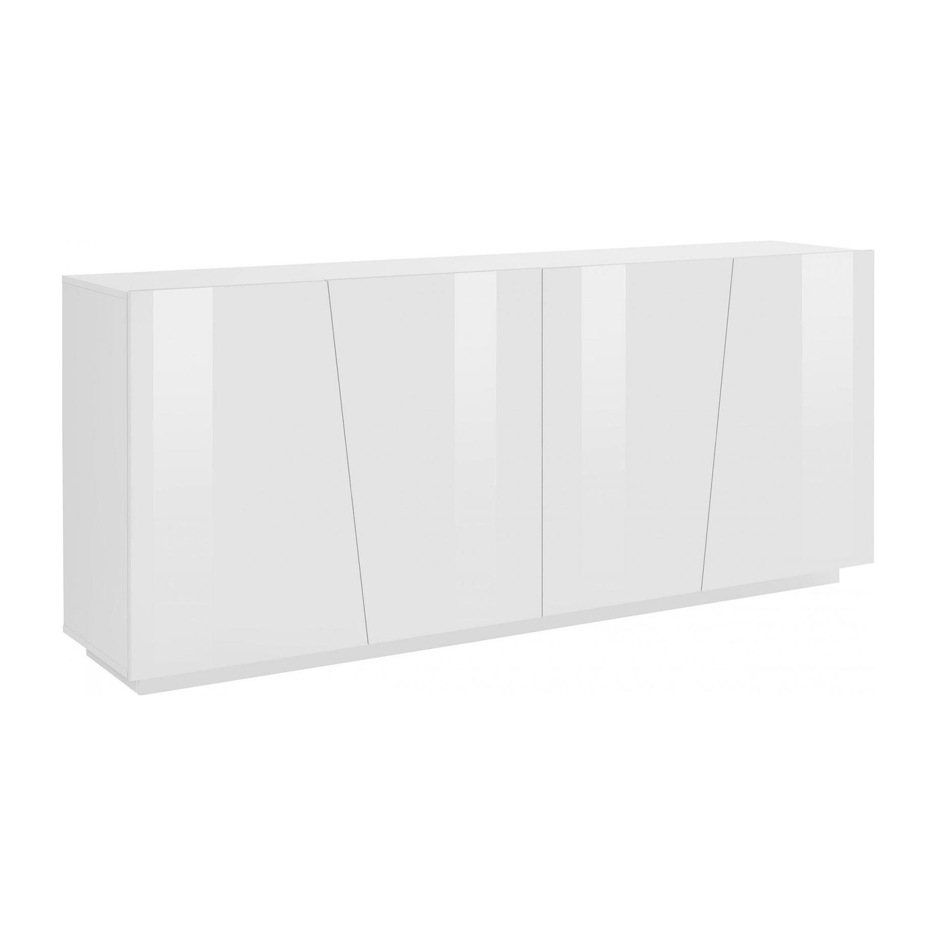 Credenza moderna a 4 ante, Made in Italy, Madia da cucina, Buffet di design da soggiorno, cm 200x43h86, colore Bianco lucido