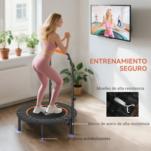 Trampolín de Fitness Adultos Ø102 cm, Cama Elástica Plegable con Mango Ajustable de 4 Niveles, Marco de Acero, para Entrenamiento Piernas, Cuerpo en Hogar, Oficina, Gimnasio, Negro y Naranja