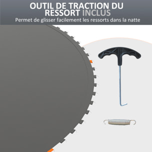 Tapis de rechange trampoline Ø 3,7 m ressorts 14 cm outil 72 crochets en V inclus blanc noir