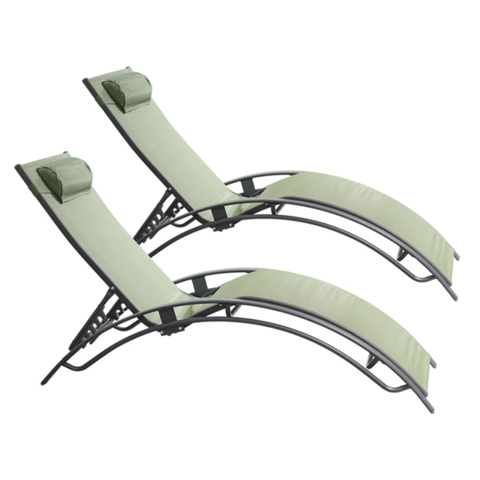Lot de 2 transats ajustables gris et kaki MEDAN