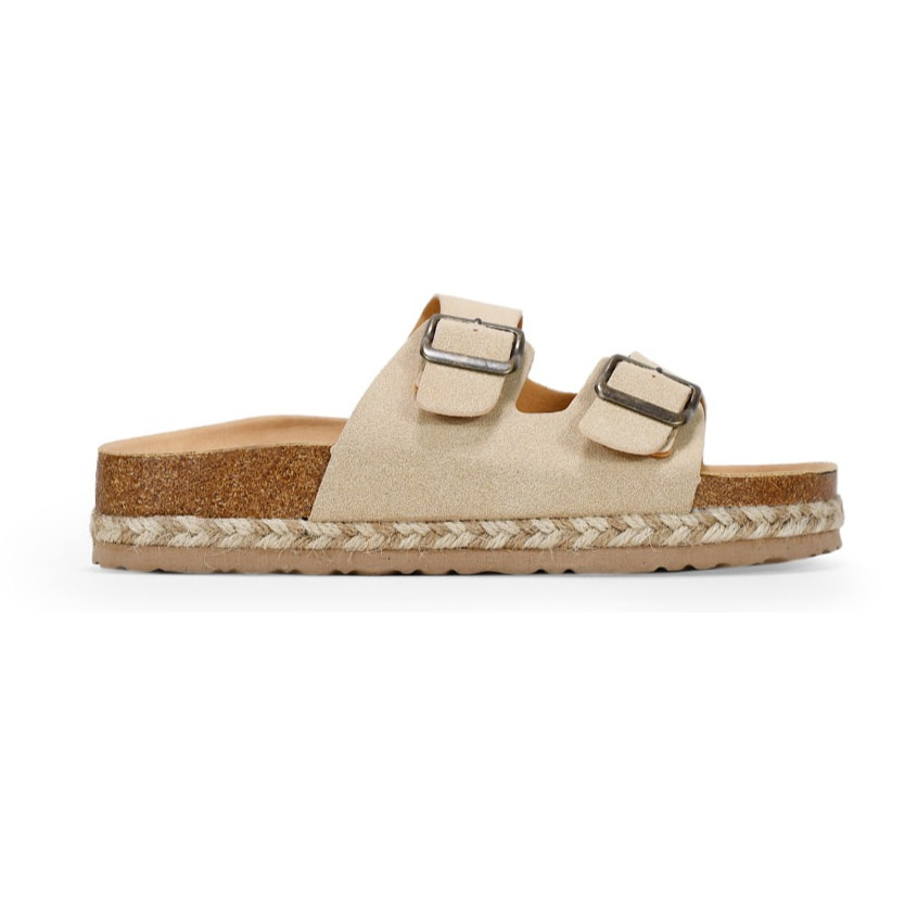 Sandalias planas beige con suela de corcho y esparto