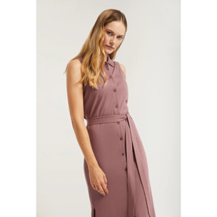 Vestido taupe sin mangas con logo bordado al tono