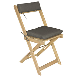 Ensemble table et chaises 2 places en acacia et coussins gris BENAGIL