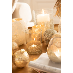 J-Line Photophore Classique Craquele Verre Transparent/Argent Small