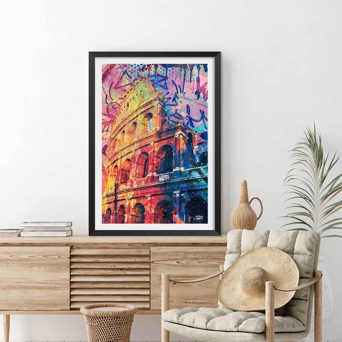 Tableau colisée popart et graffiti Affiche sous cadre noir