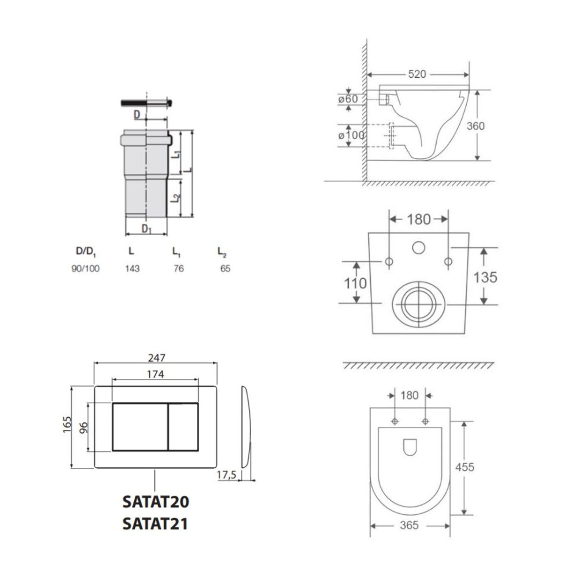 Pack WC bâti-support léger 112 cm ECO 2L Swiss Aqua Technologies + WC suspendu Swiss Aqua Technologies + plaque (STEST67WR01-FR)