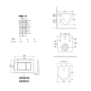 Pack WC bâti-support léger 112 cm ECO 2L Swiss Aqua Technologies + WC suspendu Swiss Aqua Technologies + plaque (STEST67WR01-FR)
