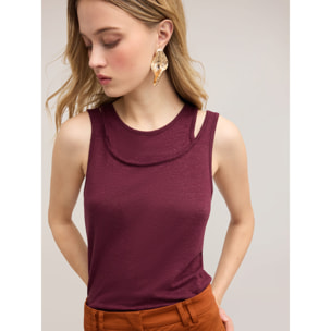 Motivi - Top in misto lino con cut-out sulle spalle - Bordeaux