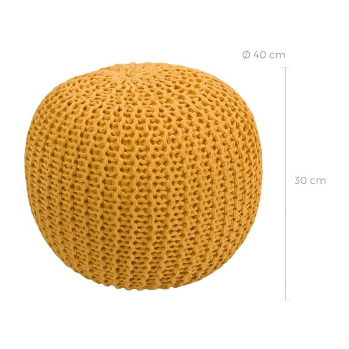 Pouf tricot rond en coton jaune moutarde D40 cm - Elisa