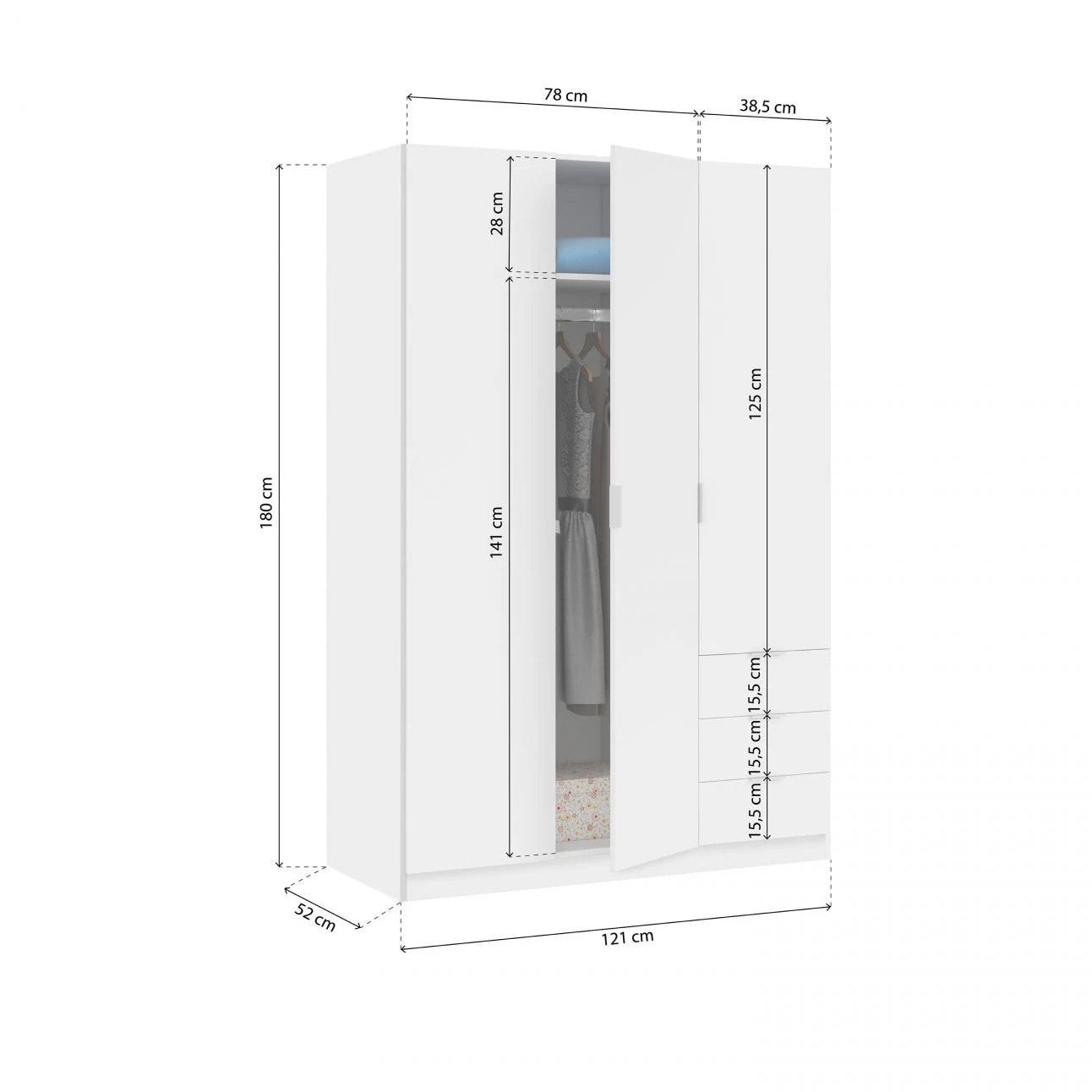 Armario Hexa 3 puertas 3 cajones Blanco