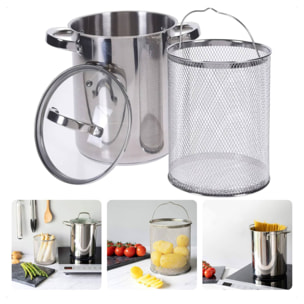 cacerola de espárragos en acero inoxidable ø16x21cm de fondo encapsulado y tapa de cristal