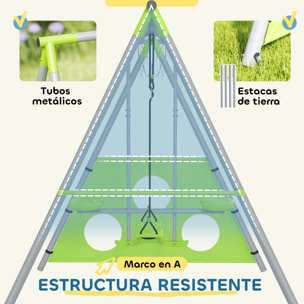 Columpios para Niños de +3 Años 4 en 1 Columpios Jardín Exterior con Columpio Planeador Portería de Puntería y Aro de Baloncesto Verde