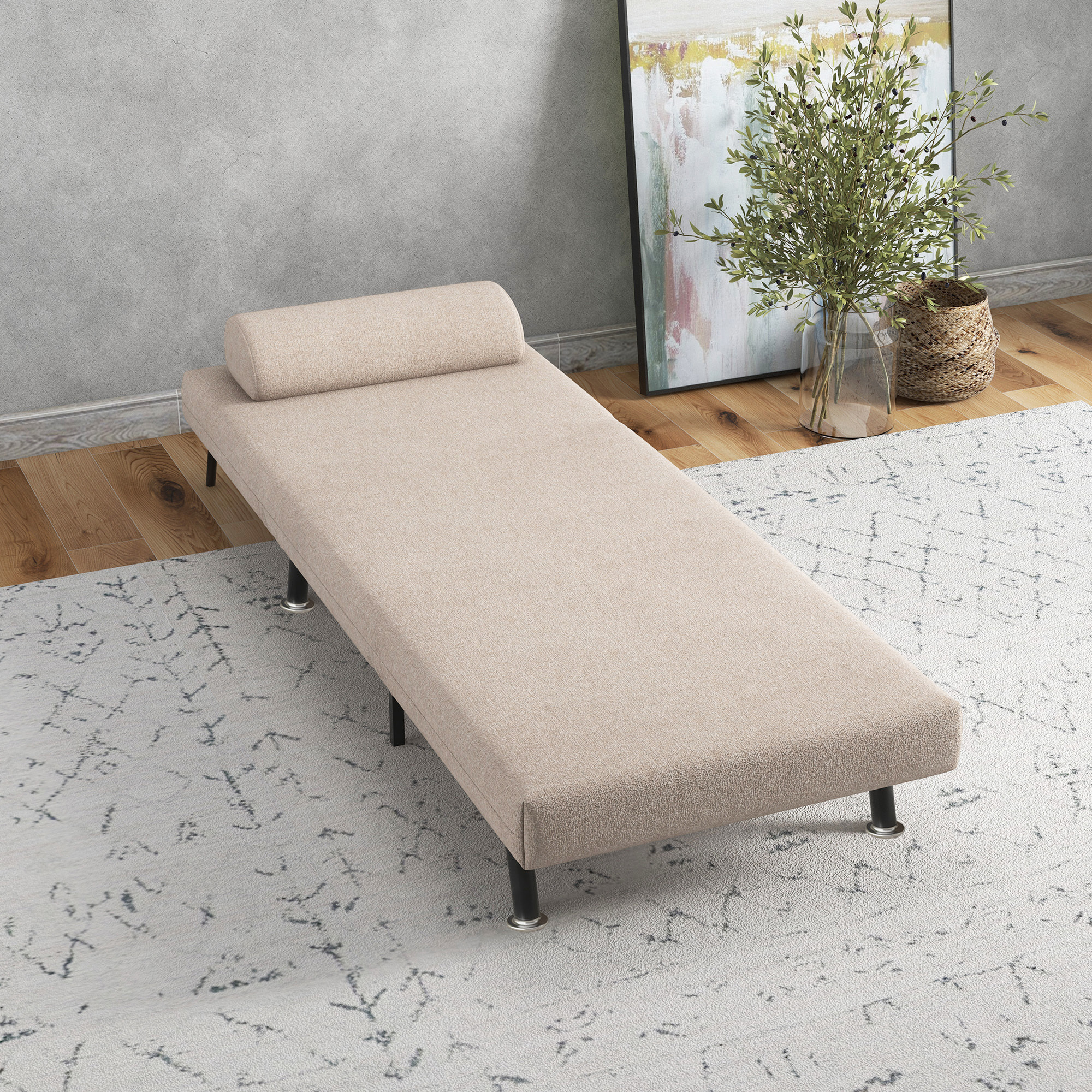 Sofá Cama de 1 Plaza 3 en 1 Sofá Cama Plegable Tapizado en Lino con Respaldo Ajustable de 5 Niveles y Almohada Acolchada para Oficina Dormitorio Salón 75x70x75 cm Beige