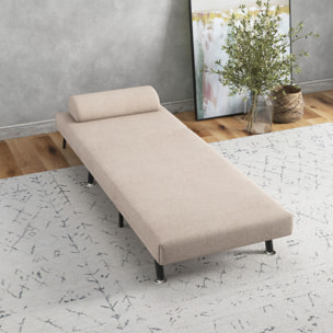 Sofá Cama de 1 Plaza 3 en 1 Sofá Cama Plegable Tapizado en Lino con Respaldo Ajustable de 5 Niveles y Almohada Acolchada para Oficina Dormitorio Salón 75x70x75 cm Beige