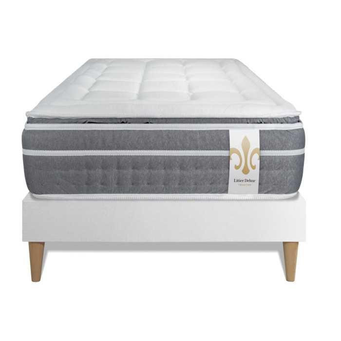 Ensemble Matelas Trente PLUS - 30cm - Hybride - Effet nuage avec surmatelas intégré - Sommier kit Blanc