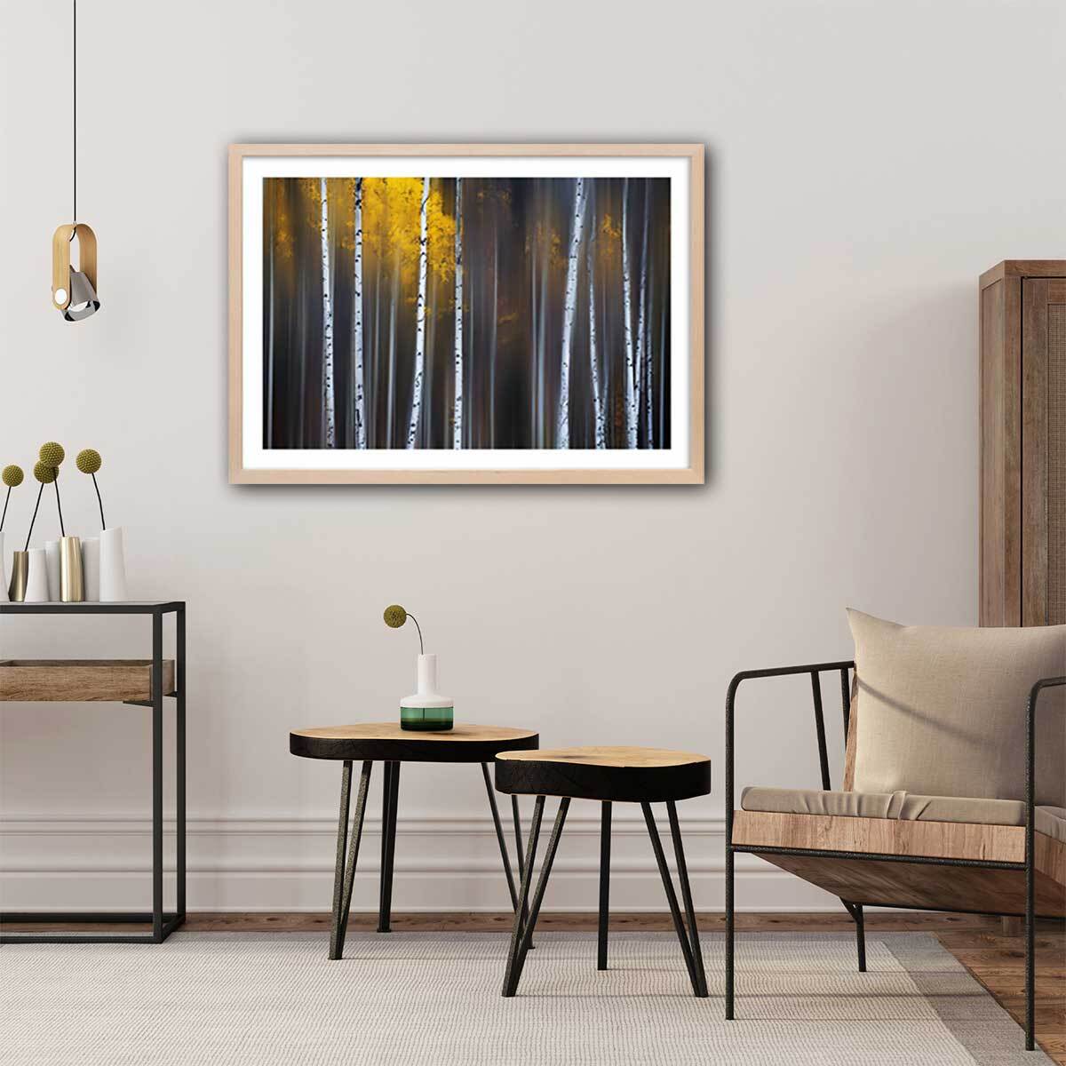 Affiche paysage Rideau d'automne Affiche + cadre en bois - Chêne