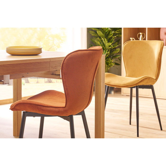 Chaises design en tissu velours côtelé terre brûlée et métal noir (lot de 2) ADDICT