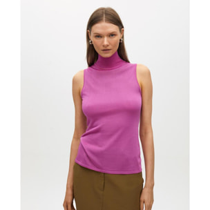 Top senza maniche collo alto in maglia
