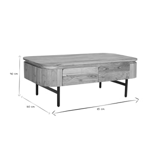 Table basse avec rangements en bois massif et métal noir 4 tiroirs L115 cm NAPOLI