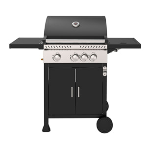 Barbacoa de gas para exteriores con 11,5 kW de potencia, compatible con butano y propano, 3 quemadores principales más 1 lateral.