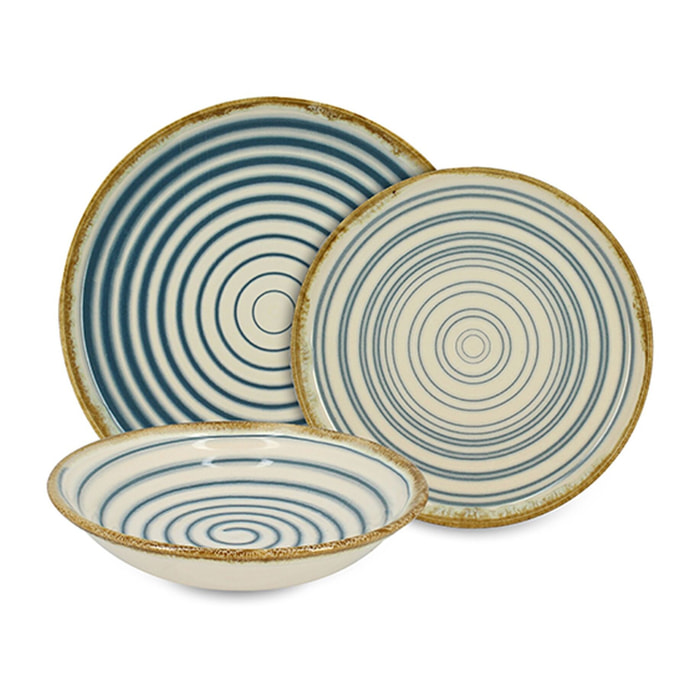 Service de table 36 pièces en faïence bleu et beige  SPIRALE